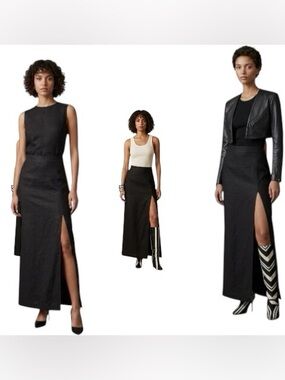 Powerline Canada Black Linen Maxi Skirt High Waist Sexy Slit Minimalist Luxury